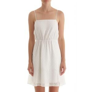 Midnight Doll Mini‎ Dress XS White Eyelet Straight Neck Fit & Flare Dainty Boho